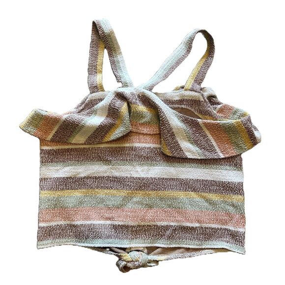 MADEWELL -Texture & Thread Ruffle tie-front tank in Stripe (maple syrup)- Size L - Picture 4 of 6